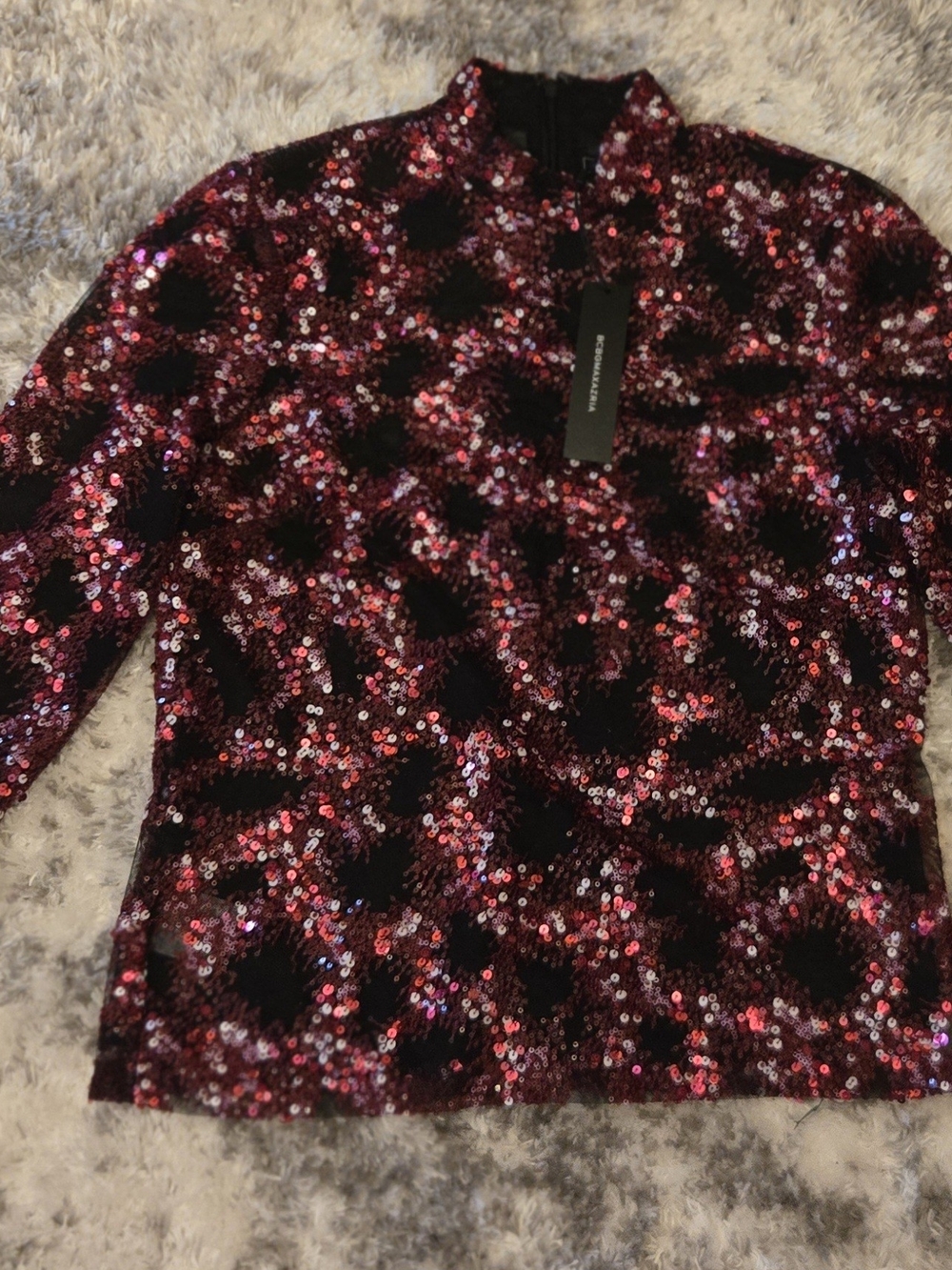 Sequin Print Mock Neck Top in Red
